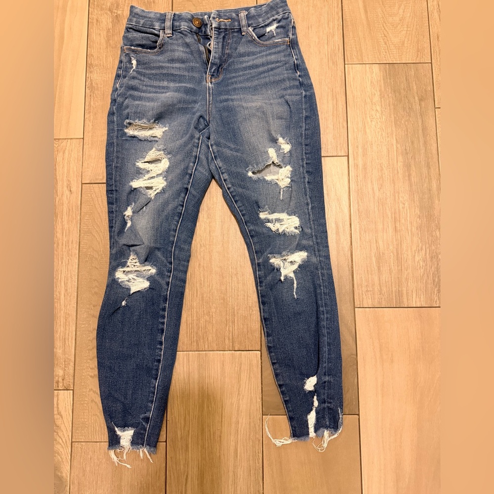 American Eagle Outfitters Womens Ripped Blue Skinny Jeans